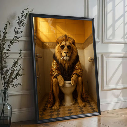 Lion on Toilet Canvas Wall Art Bathroom Humor Decor