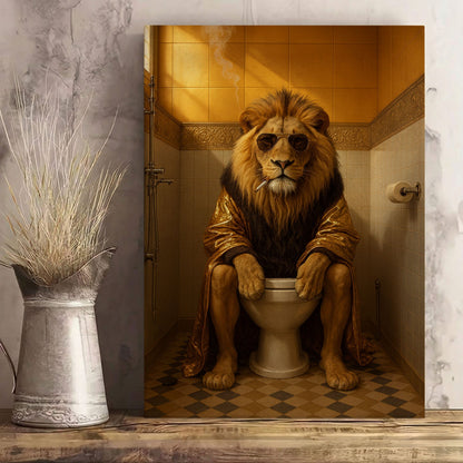 Lion on Toilet Canvas Wall Art Bathroom Humor Decor