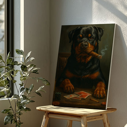 Rottweiler Poker Canvas Funny Dog Playing Cards Wall Art