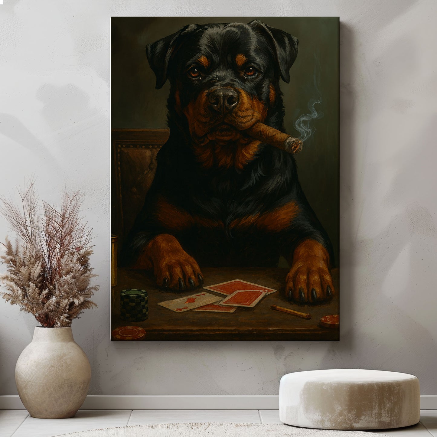Rottweiler Poker Canvas Funny Dog Playing Cards Wall Art