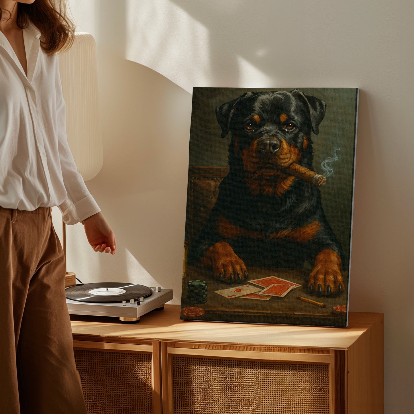 Rottweiler Poker Canvas Funny Dog Playing Cards Wall Art