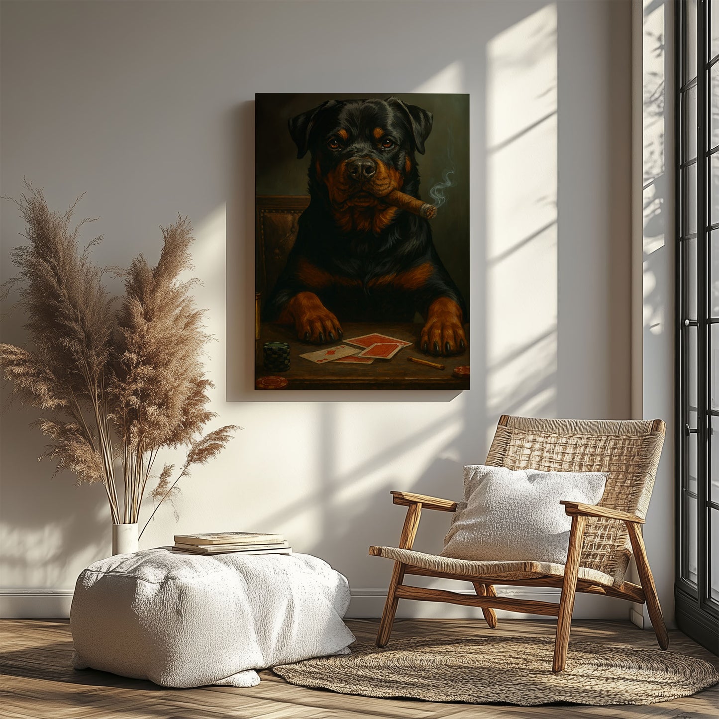 Rottweiler Poker Canvas Funny Dog Playing Cards Wall Art