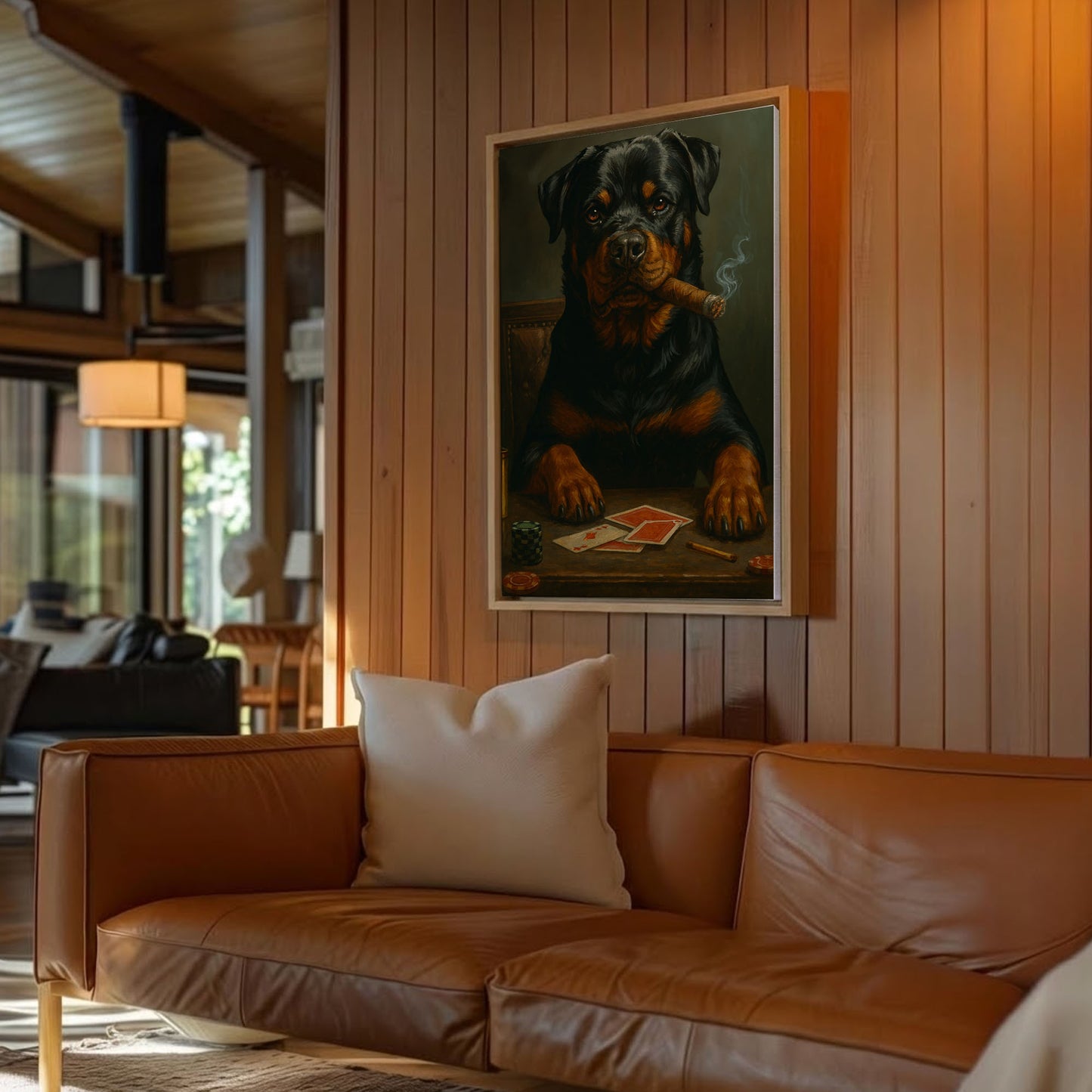 Rottweiler Poker Canvas Funny Dog Playing Cards Wall Art