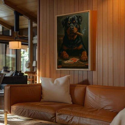 Rottweiler Poker Canvas Funny Dog Playing Cards Wall Art