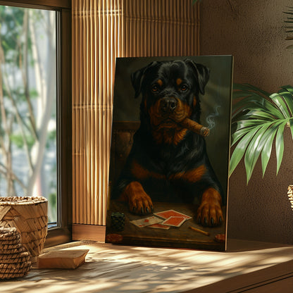 Rottweiler Poker Canvas Funny Dog Playing Cards Wall Art