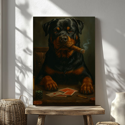 Rottweiler Poker Canvas Funny Dog Playing Cards Wall Art