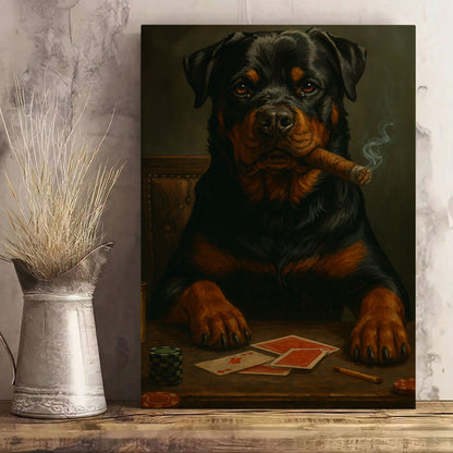 Rottweiler Poker Canvas Funny Dog Playing Cards Wall Art