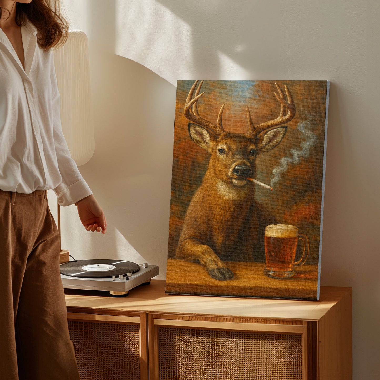 Cigar Deer Bar Canvas Cabin Decor for Hunters