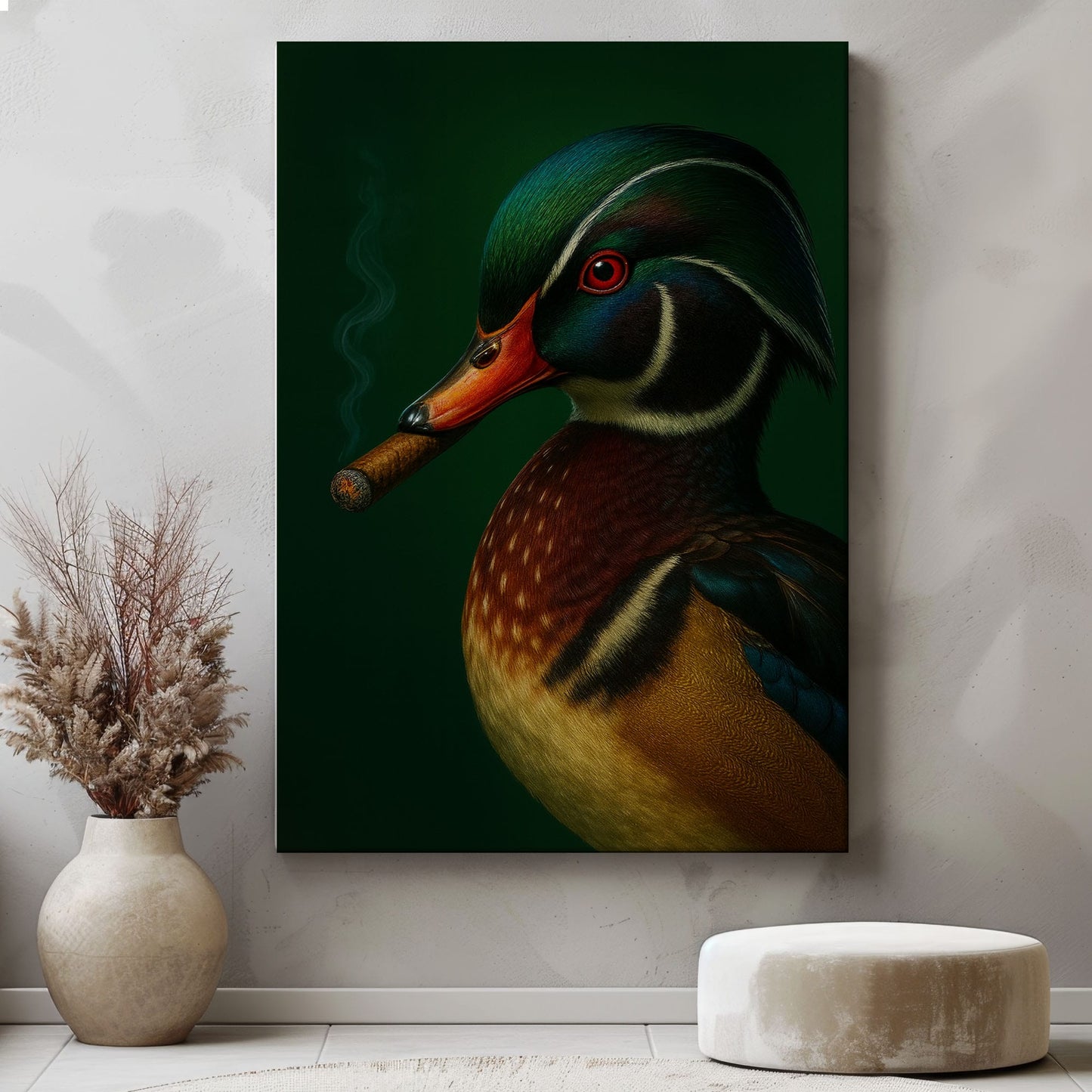 Mallard Duck Smoking Cigar Canvas Wall Art
