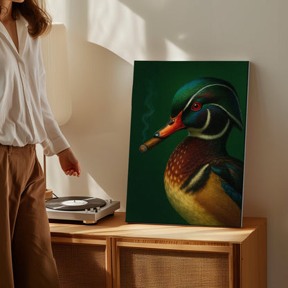 Mallard Duck Smoking Cigar Canvas Wall Art