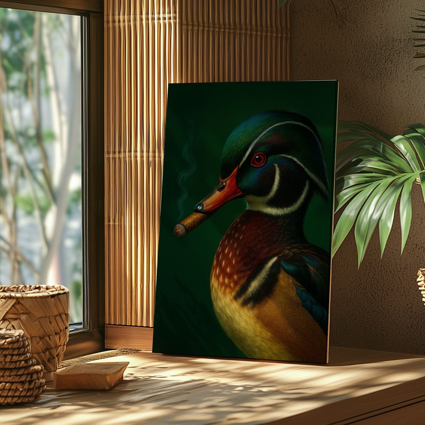 Mallard Duck Smoking Cigar Canvas Wall Art