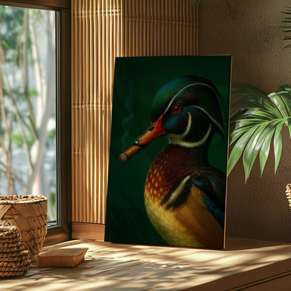 Mallard Duck Smoking Cigar Canvas Wall Art
