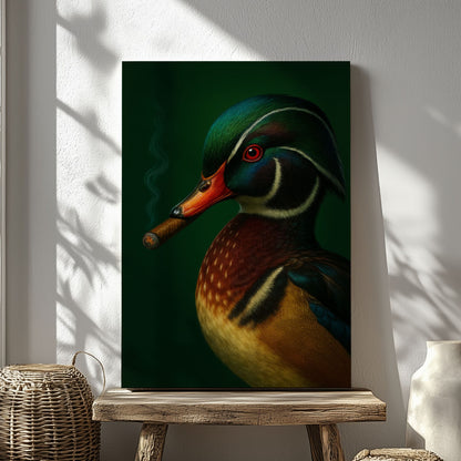 Mallard Duck Smoking Cigar Canvas Wall Art