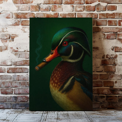 Mallard Duck Smoking Cigar Canvas Wall Art
