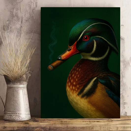 Mallard Duck Smoking Cigar Canvas Wall Art