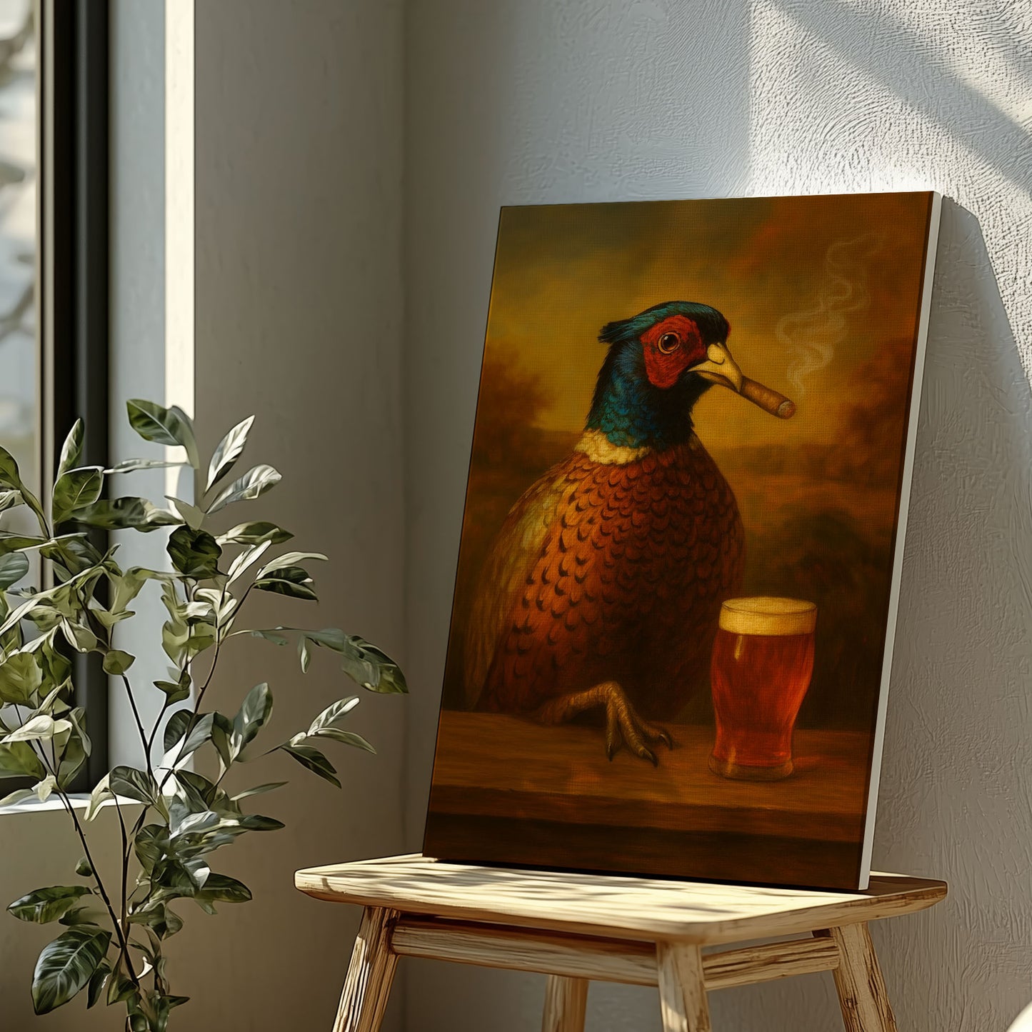 Smoking Pheasant with Beer Wall Art – Funny Rustic Cabin Decor