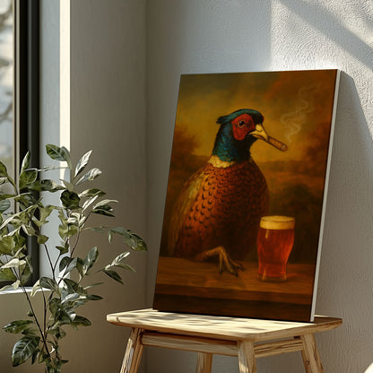 Smoking Pheasant with Beer Wall Art – Funny Rustic Cabin Decor