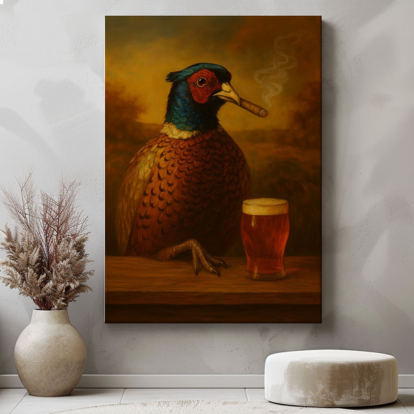 Smoking Pheasant with Beer Wall Art – Funny Rustic Cabin Decor