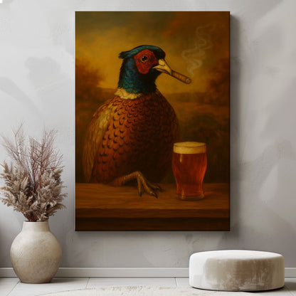 Smoking Pheasant with Beer Wall Art – Funny Rustic Cabin Decor