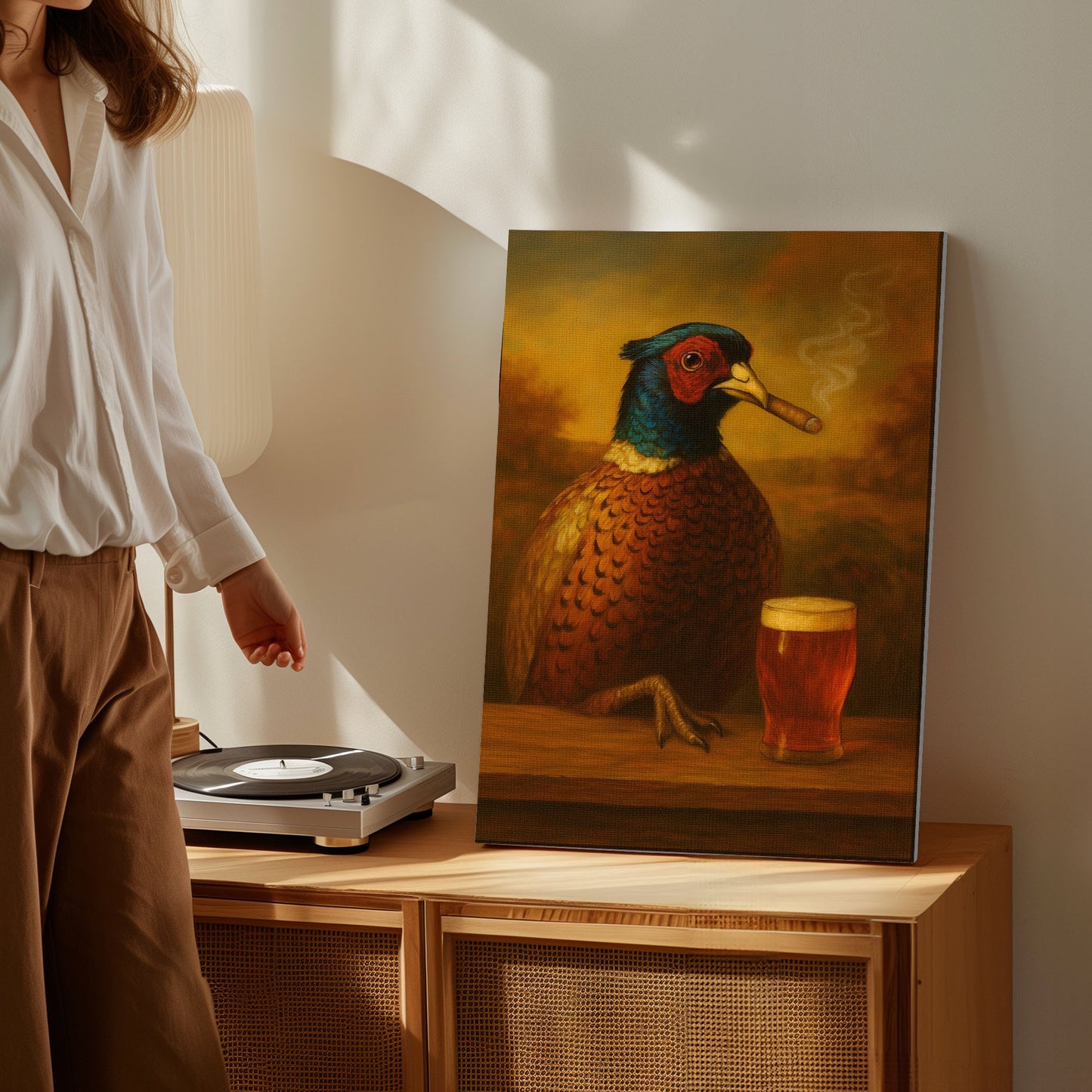 Smoking Pheasant with Beer Wall Art – Funny Rustic Cabin Decor