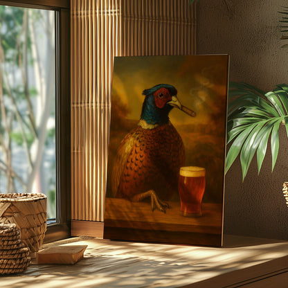 Smoking Pheasant with Beer Wall Art – Funny Rustic Cabin Decor