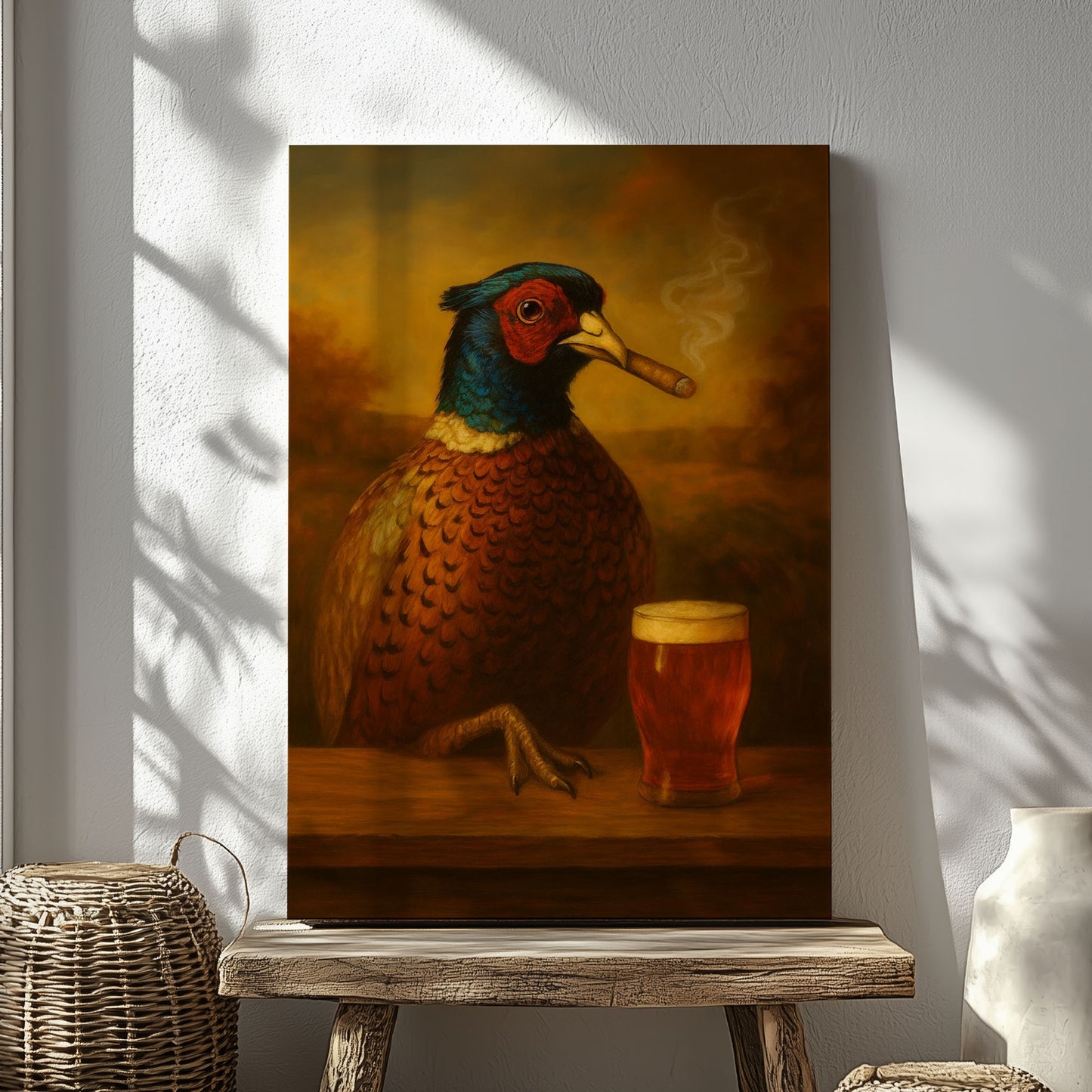 Smoking Pheasant with Beer Wall Art – Funny Rustic Cabin Decor
