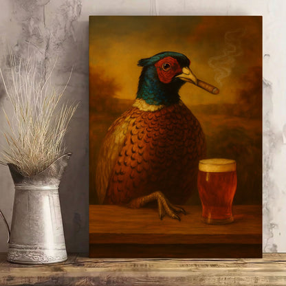 Smoking Pheasant with Beer Wall Art – Funny Rustic Cabin Decor