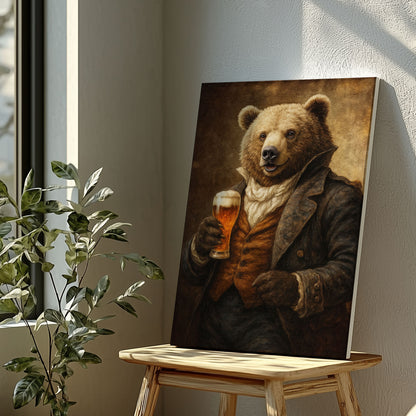 Funny Bear Drinking Beer Wall Art
