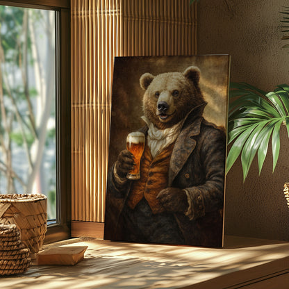 Funny Bear Drinking Beer Wall Art