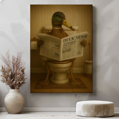 Funny Duck Bathroom Wall Art – Duck Reading Newspaper on Toilet