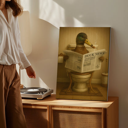 Funny Duck Bathroom Wall Art – Duck Reading Newspaper on Toilet
