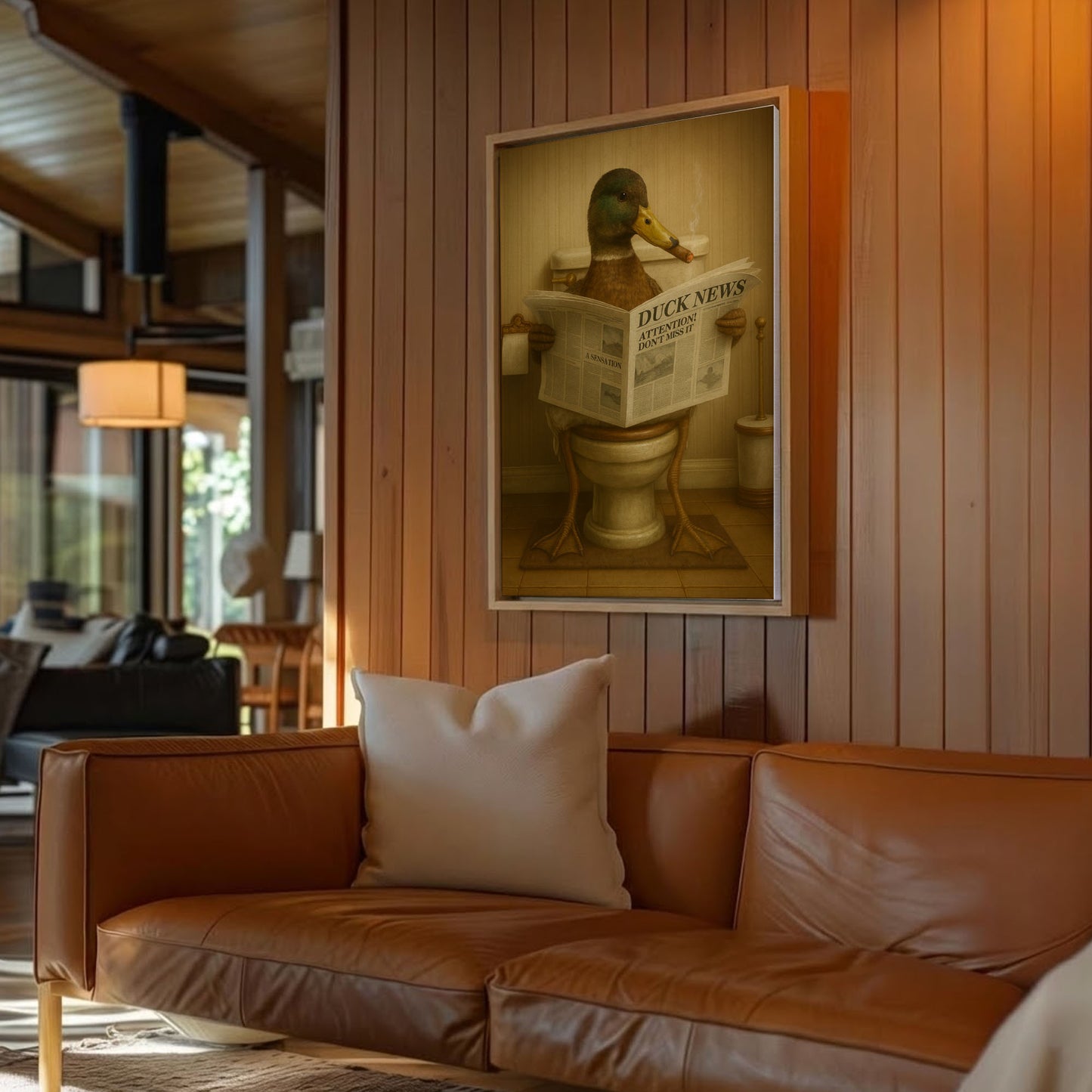 Funny Duck Bathroom Wall Art – Duck Reading Newspaper on Toilet