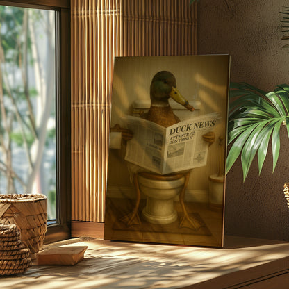 Funny Duck Bathroom Wall Art – Duck Reading Newspaper on Toilet