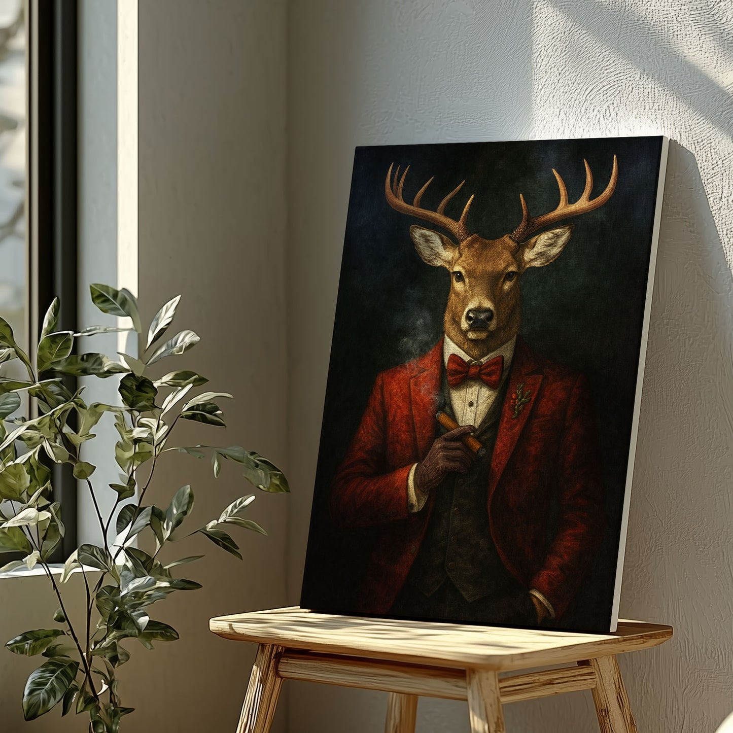 Dapper Deer Smoking Cigar Wall Art Rustic Cabin Decor Hunter Gift