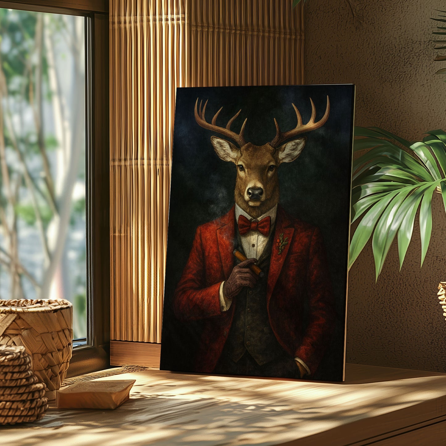 Dapper Deer Smoking Cigar Wall Art Rustic Cabin Decor Hunter Gift