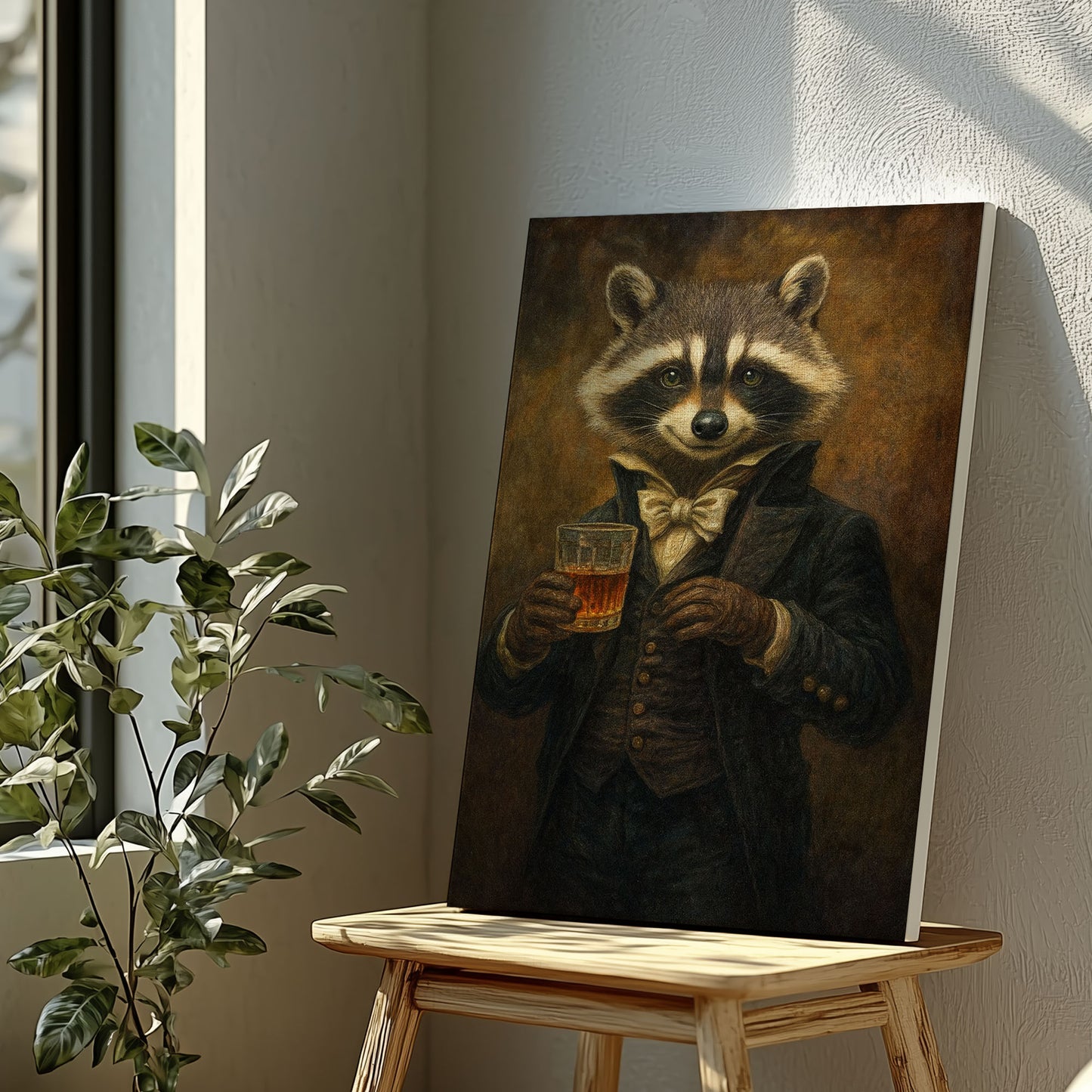 Raccoon Drinking Whisky Wall Art Canvas