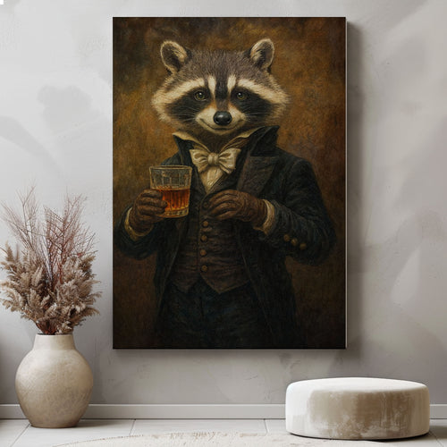 Raccoon Drinking Whisky Wall Art Canvas