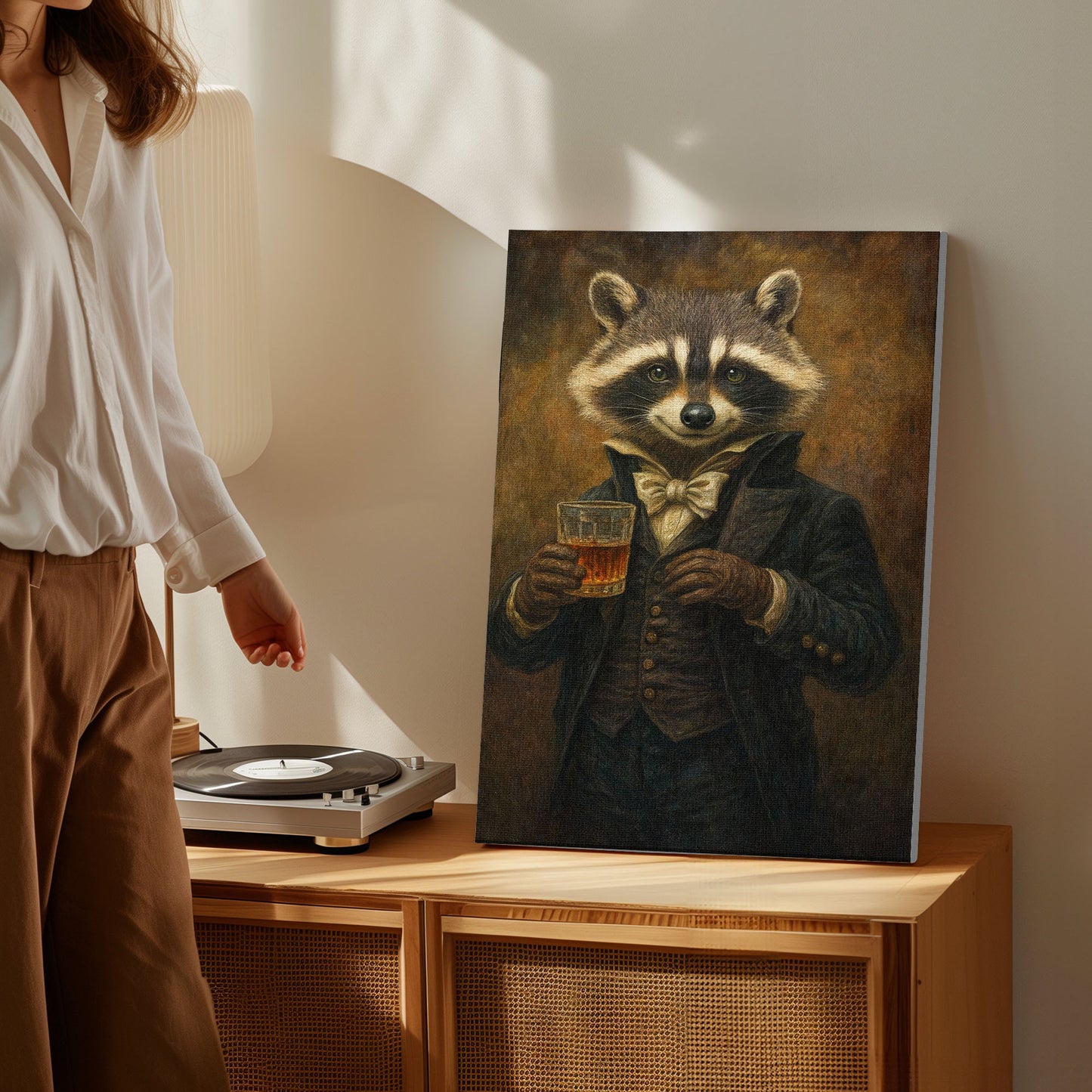 Raccoon Drinking Whisky Wall Art Canvas
