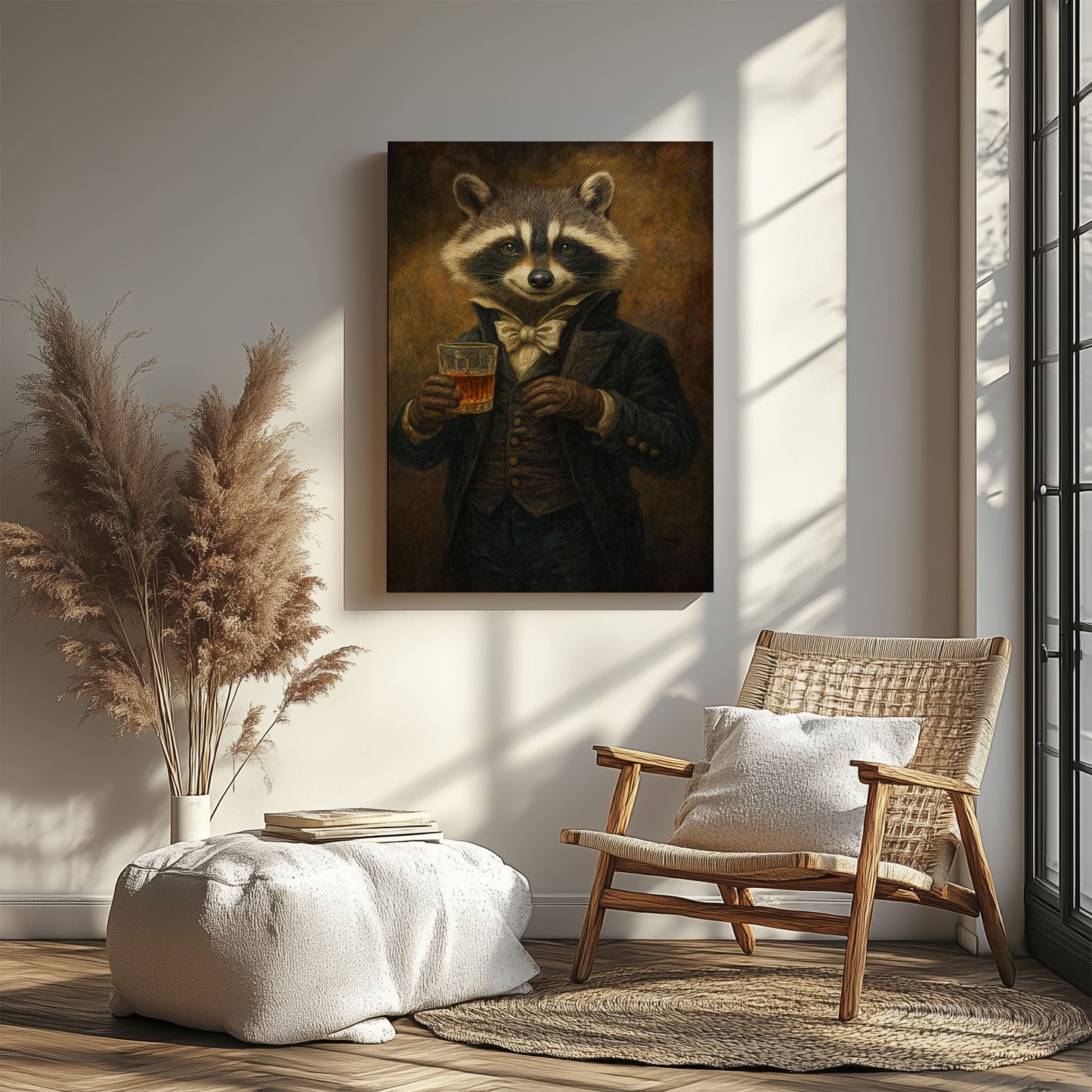 Raccoon Drinking Whisky Wall Art Canvas