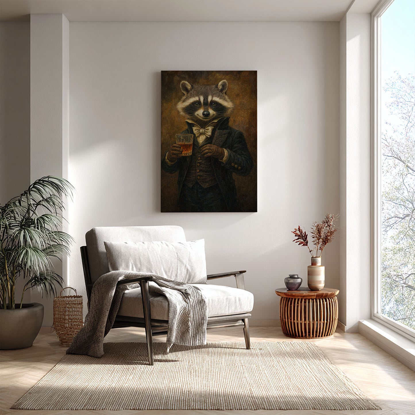 Raccoon Drinking Whisky Wall Art Canvas