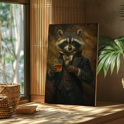 Raccoon Drinking Whisky Wall Art Canvas