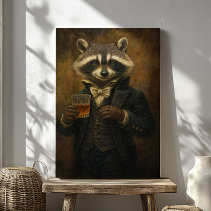 Raccoon Drinking Whisky Wall Art Canvas