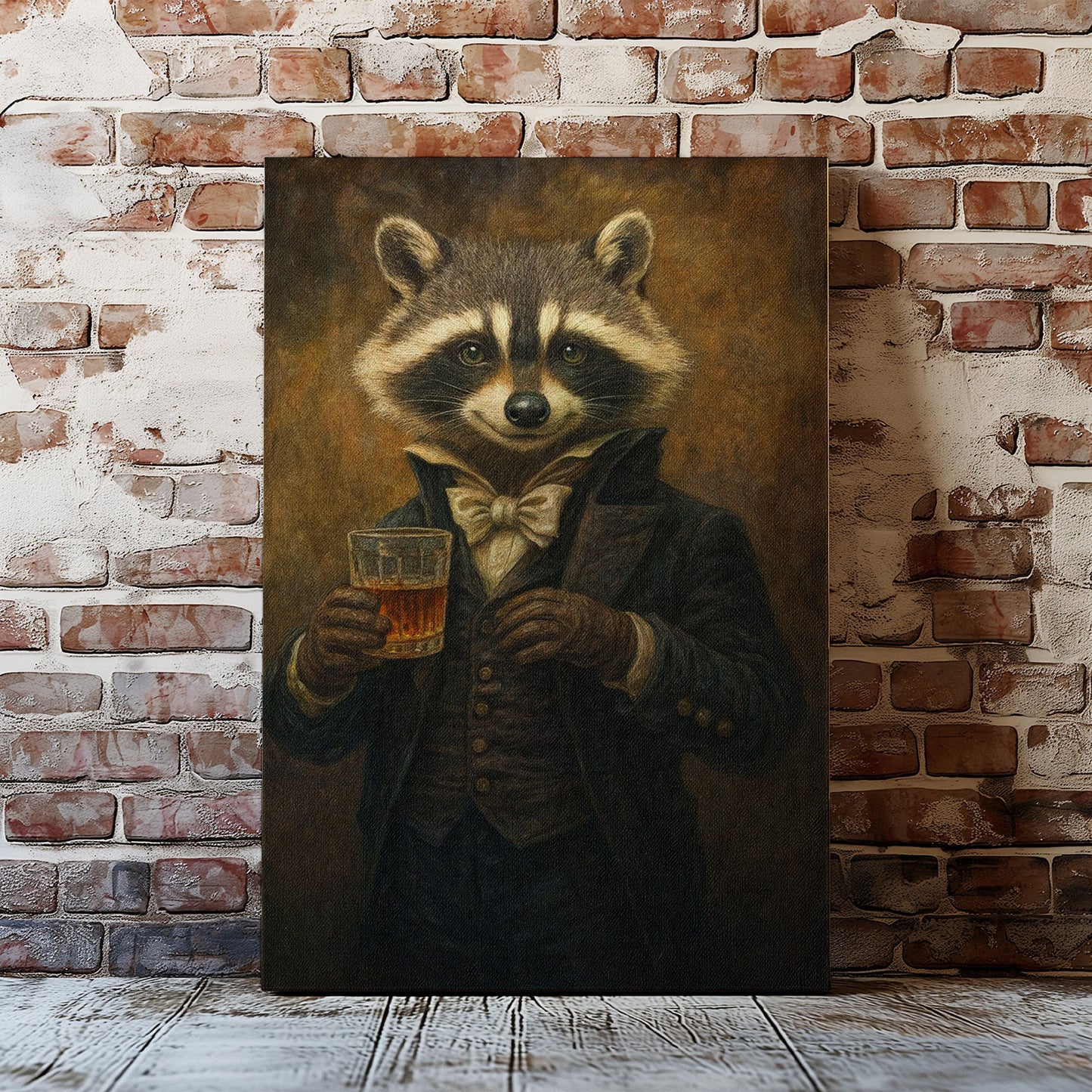 Raccoon Drinking Whisky Wall Art Canvas