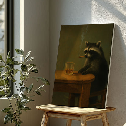 Smoking Raccoon Wall Art Funny Animal Beer Lover Decor
