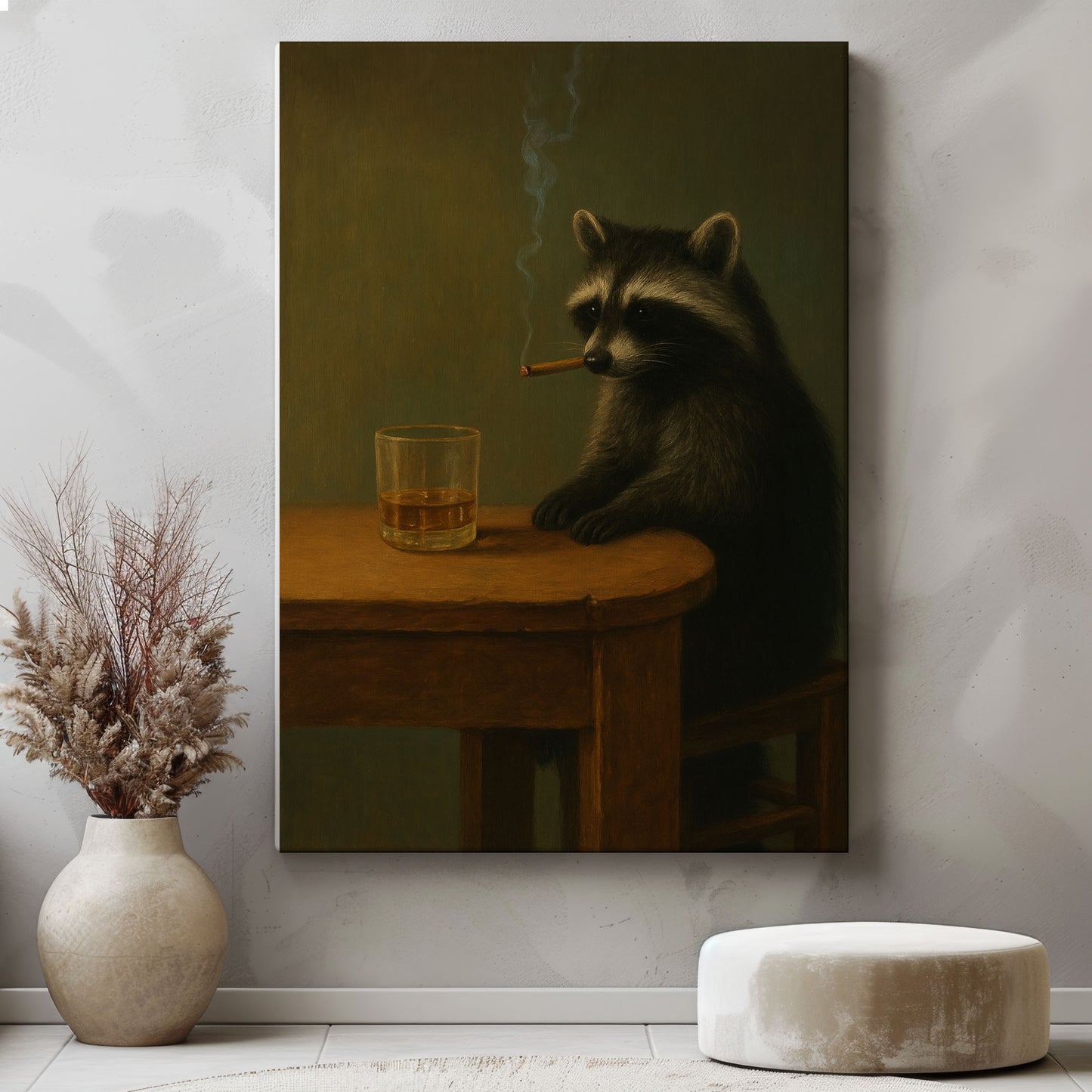 Smoking Raccoon Wall Art Funny Animal Beer Lover Decor