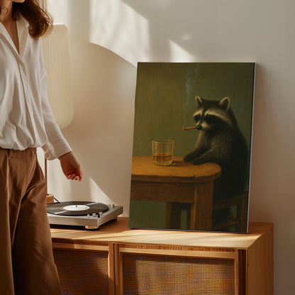 Smoking Raccoon Wall Art Funny Animal Beer Lover Decor
