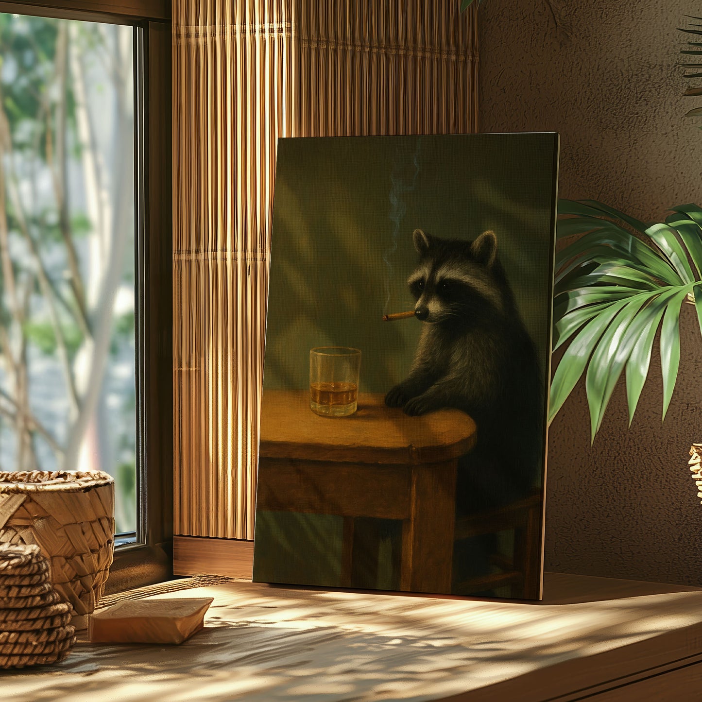 Smoking Raccoon Wall Art Funny Animal Beer Lover Decor