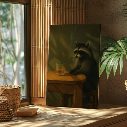 Smoking Raccoon Wall Art Funny Animal Beer Lover Decor