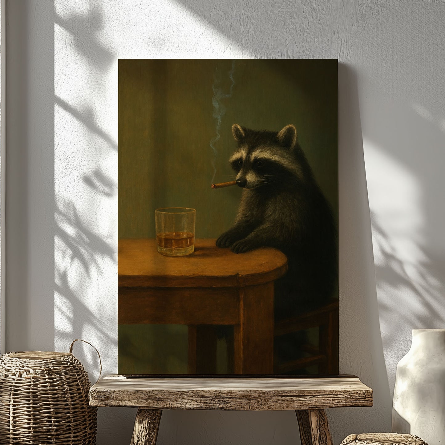 Smoking Raccoon Wall Art Funny Animal Beer Lover Decor