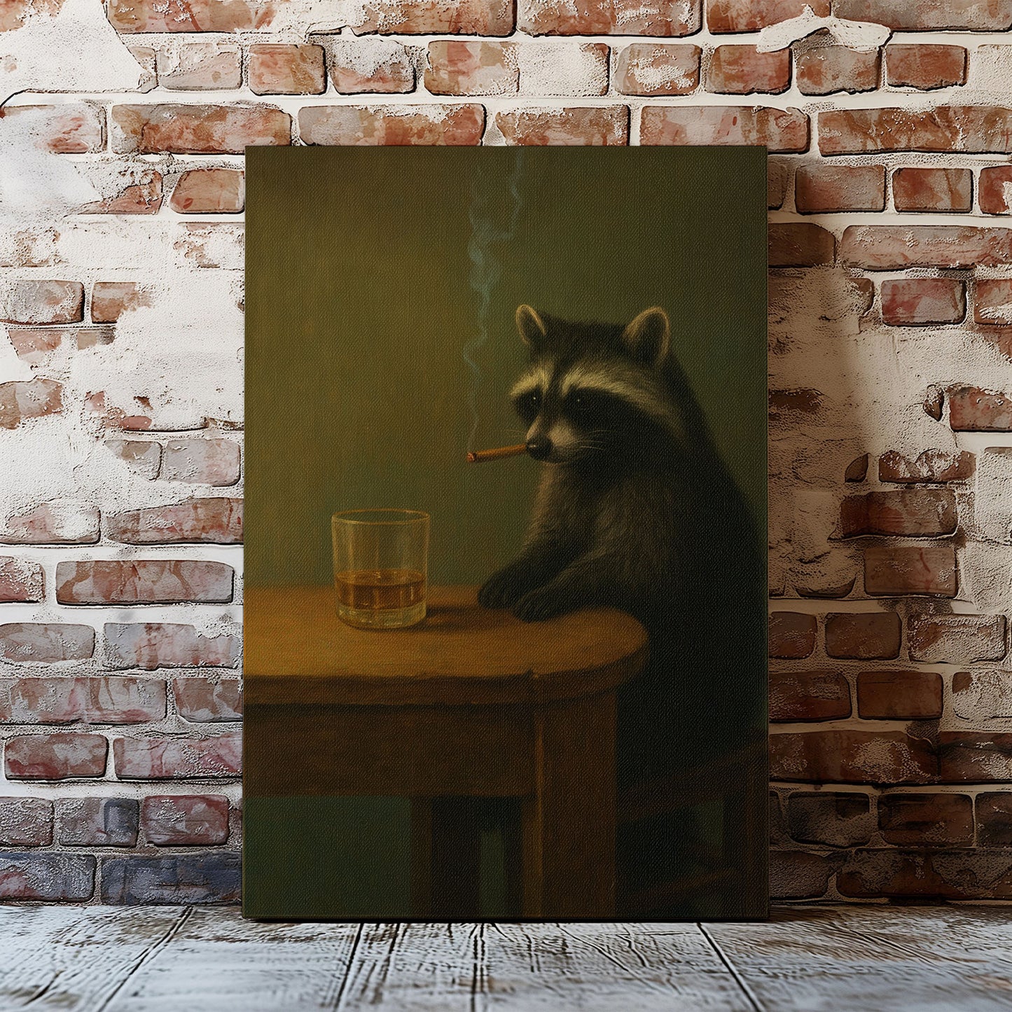 Smoking Raccoon Wall Art Funny Animal Beer Lover Decor